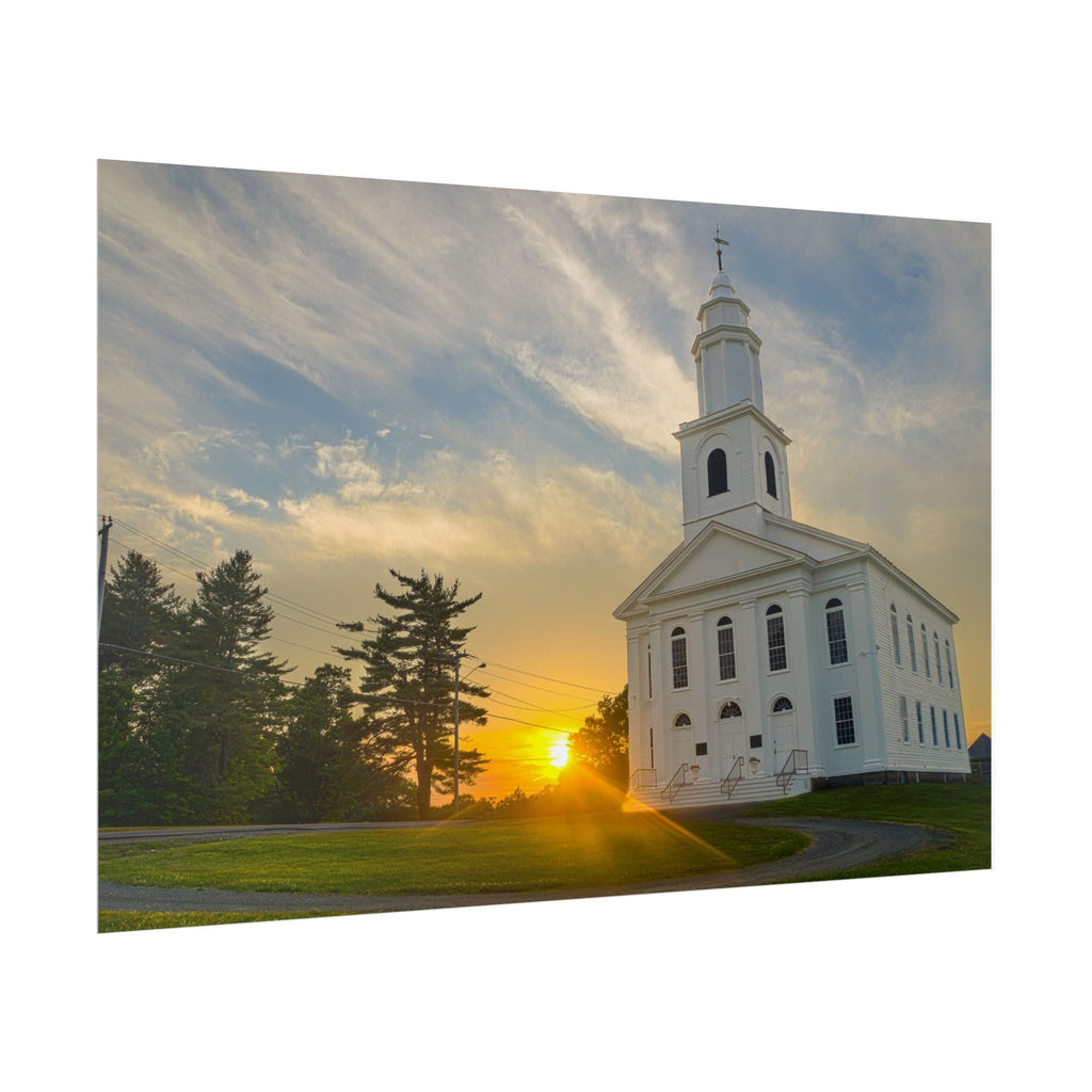 White Church Sunset - Blandford, MA - Rolled Poster