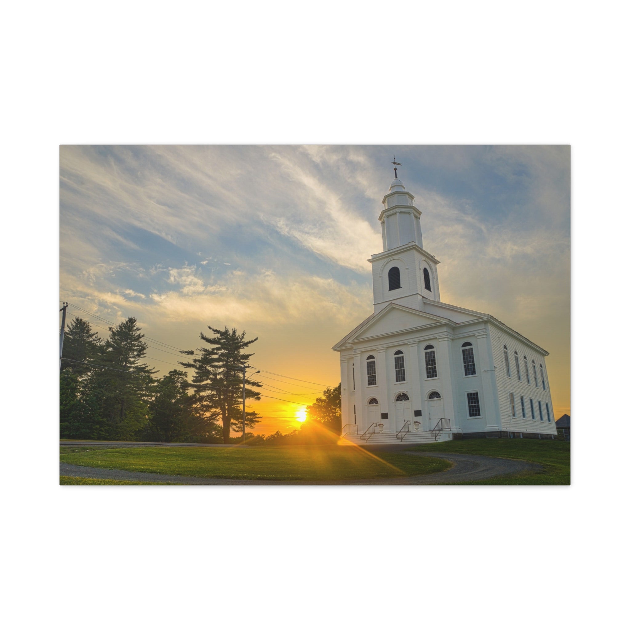 White Church Sunset - Blandford, MA - Canvas