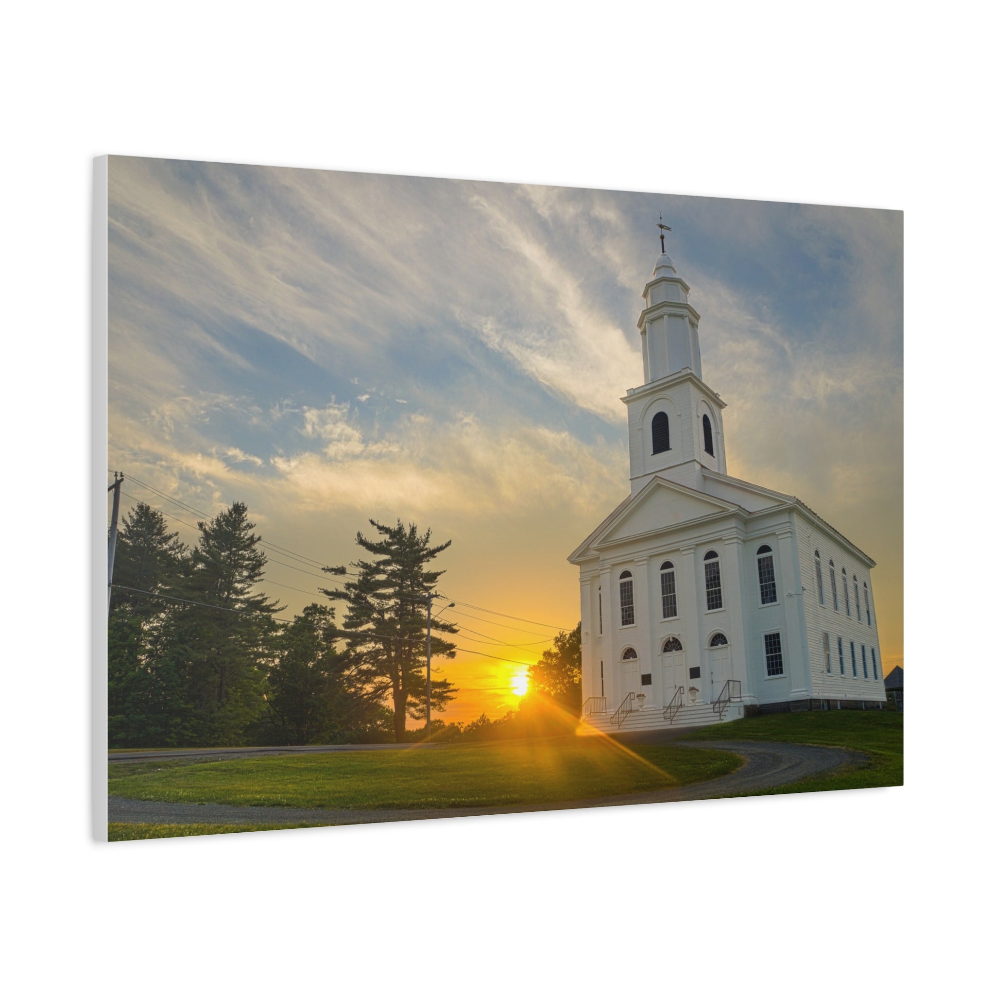 White Church Sunset - Blandford, MA - Canvas