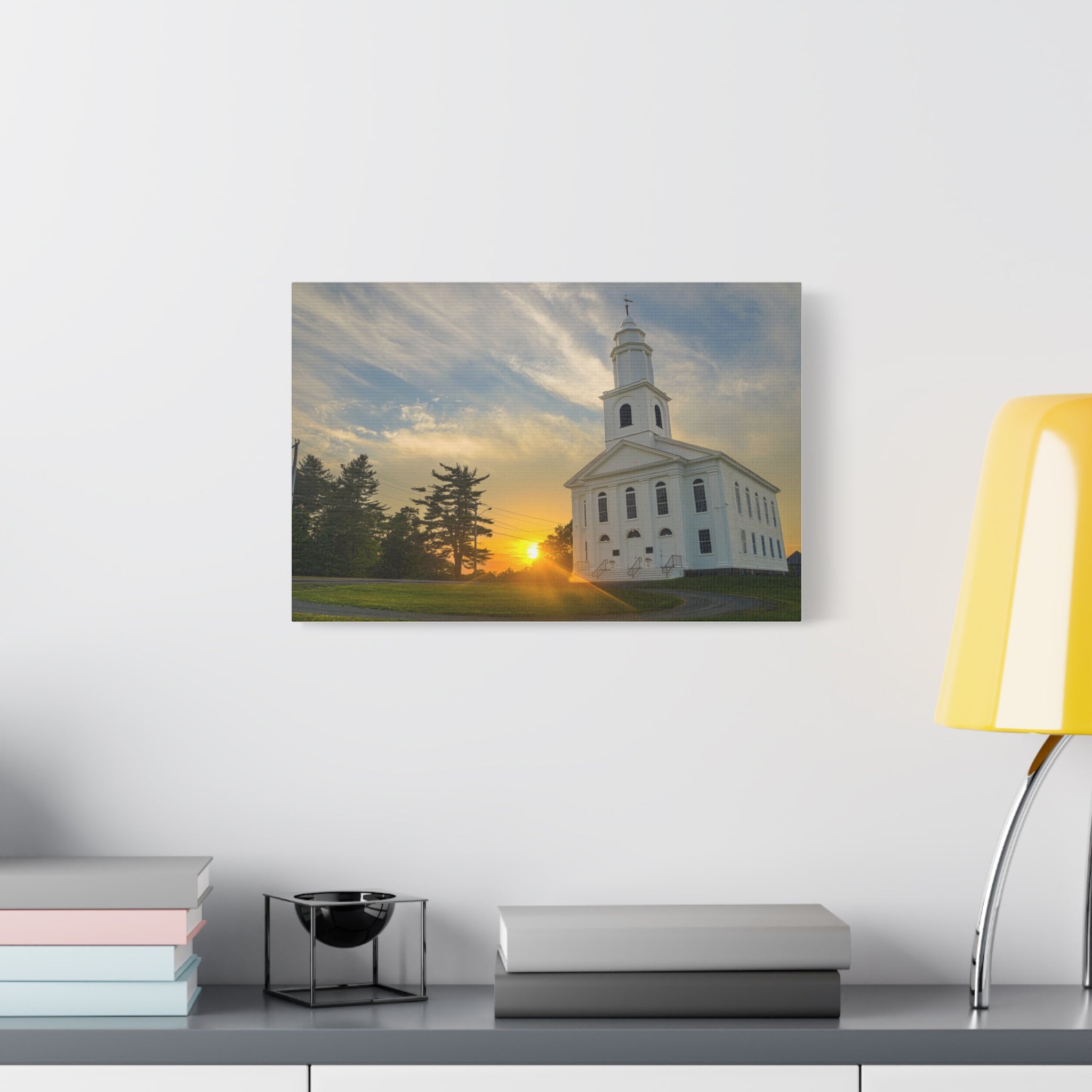 White Church Sunset - Blandford, MA - Canvas