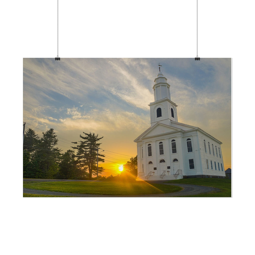 White Church Sunset - Blandford, MA - Rolled Poster